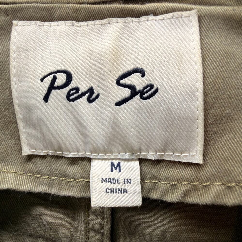 Per Se Women M Olive Green Cargo Utility Vest Pockets Drawstring 100% Cotton - Picture 3 of 9
